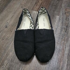 TOMS Women Sz 10 Black Canvas Classic Alpargata Slip On Flats Shoes